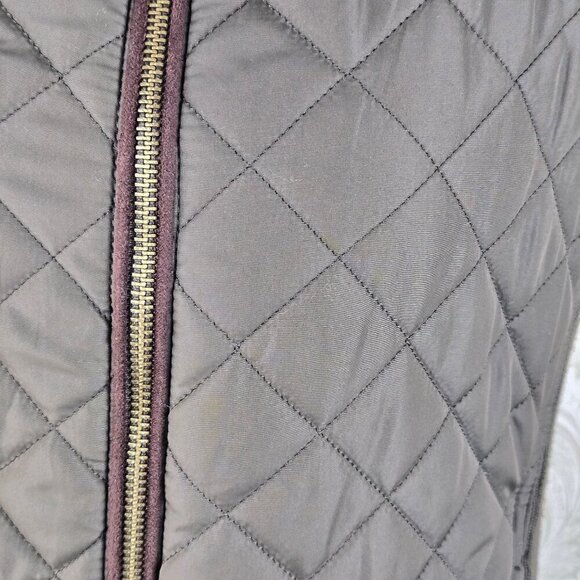Active USA Size Medium Olive Green Quilted Zip Front Vest Brown Trim Pockets - Picture 4 of 13